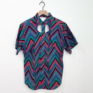 American Hero Aztec Print 1990s Ladies Western Shirt Colorful cutout